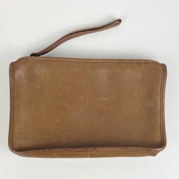RARE Coach Original NYC USA Vintage Tan Leather Basic Zip Clutch Wristlet Bag - Picture 4 of 16
